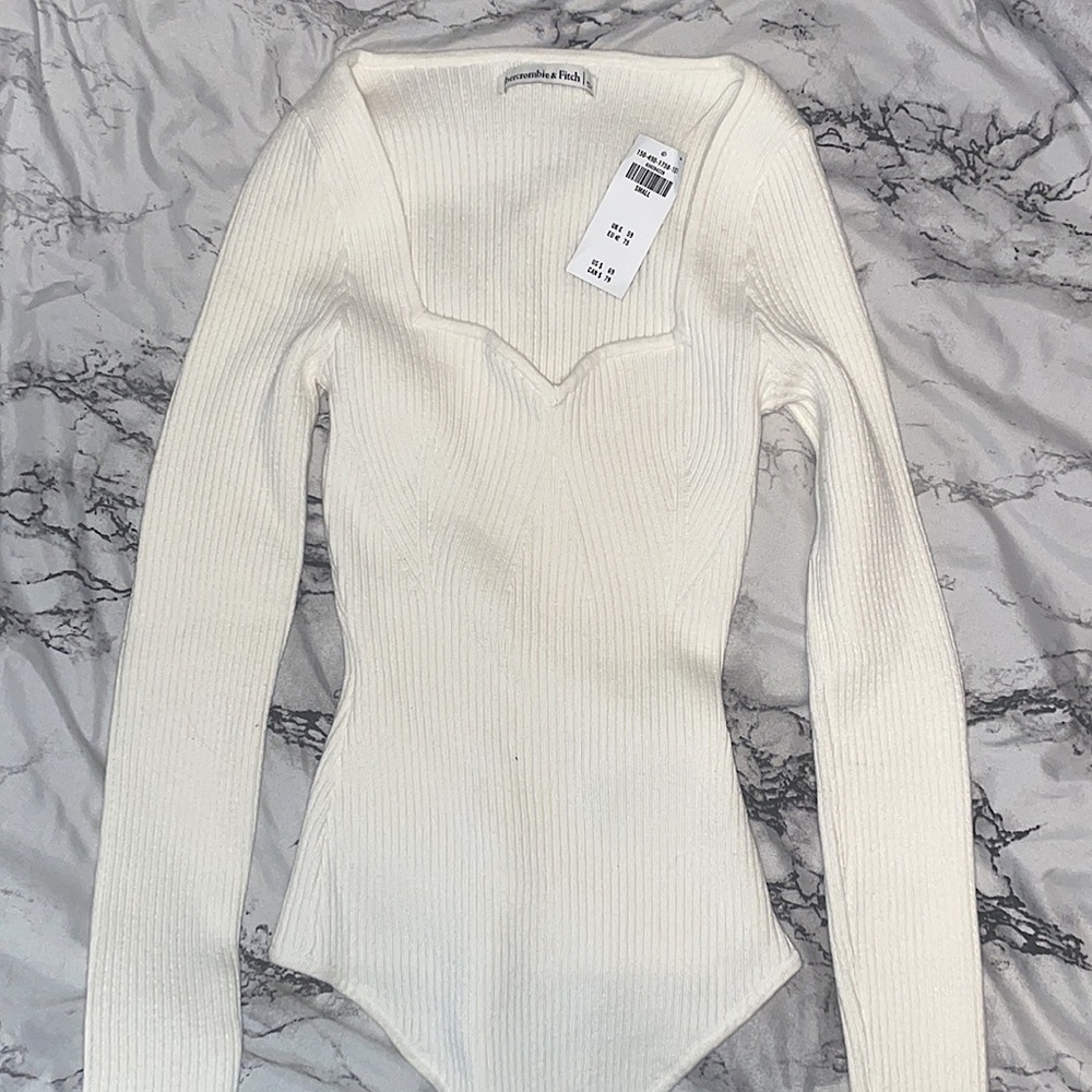 Off-White Long-Sleeve Sweetheart Sweater Bodysuit